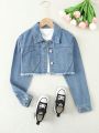 Tween Girls' Daily Casual Cool Short Style Fringed Denim Top