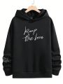 Manfinity Homme Men's Plus Size Oversized Hoodie With Slogan And Rose Print