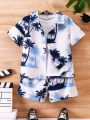 SHEIN Kids SUNSHNE Young Boy'S Coconut Tree Printed 2pcs Outfit
