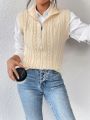 SHEIN Essnce 1pc Half Zip Cable Knit Sweater Vest