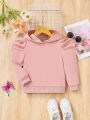 SHEIN Kids Y2Kool Toddler Girls' Sporty & Cool Knitted Solid Color Hoodie Sweatshirt