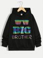 SHEIN Tween Boys' Casual Street Style Loose Knit Hoodie With Colorful Letter Print