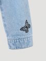 Teen Girl Floral & Slogan Graphic Flap Pocket Denim Jacket