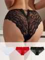 SHEIN Women'S Lace Triangle Panties With Tie Detail