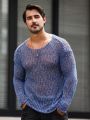 Men Solid Drop Shoulder Open Knit Sweater