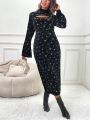 SHEIN Maternity Star Print Cut Out Front Flare Sleeve Dress