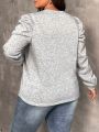 SHEIN Frenchy Plus Size Sweatshirt With Heart Pattern And Ruffled Hem Thermal