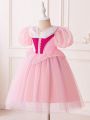 Baby Girl Bubble Sleeves Princess Dress With Full Swing Skirt, Formal Dress