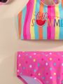 Toddler Girls' Colorful Polka Dot Print Halter Bikini