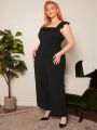 SHEIN CURVE+ Plus Size Women's Ruffled Back Knotted Jumpsuit
