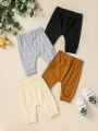 SHEIN 4pcs/Set Solid Color Button Closure Casual Pants For Baby Boy, Cute & Trendy, Suitable For Daily Wear In Spring And Summer