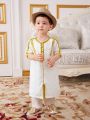 SHEIN Baby Boy'S Fancy Patchwork Woven Ribbon Short Sleeve Long Top