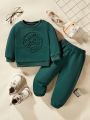 Baby Boys' Street Style Casual Comfortable Printed Letter Round Neck Sweatshirt And Jogger Pants, 2pcs/Set