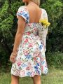 SHEIN WYWH Floral Print Sweetheart Neckline Dress