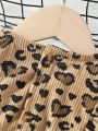 SHEIN Kids Nujoom Young Girl Leopard Print Ruffle Hem Belted Dress & Hat