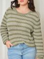 SHEIN Frenchy Plus Size Round Neck Striped Sweater