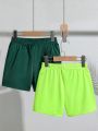 SHEIN 2pcs/Set Tween Boys' Solid Color Knitted Swim Trunk, Holiday & Casual Style, One In Each Color