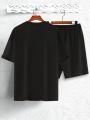 Manfinity Men'S Lip Print Short Sleeve T-Shirt And Shorts Set