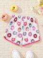 SHEIN Kids HYPEME Little Girls' Urban Fashion Donut Pattern Shorts