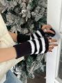 DAZY Fluffy Regular Knitted Striped Fingerless Gloves