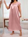 Plus Size Women'S Square Neck Pleated Bow Nightgown
