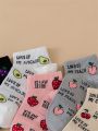 5pairs Fruit & Slogan Graphic Ankle Socks