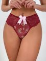 1pc Butterfly Bowknot Decorated Lace Panel Triangle Panties