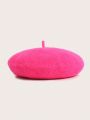 1pc Pink Knitted Beret Hat For Kids