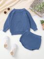 Baby Boys' Solid Color Drop Shoulder Sleeve Sweater Set