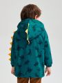 SHEIN Young Boy Dinosaur Print 3D Design Hooded Coat
