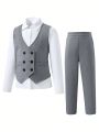 Tween Boy Solid Waistcoat & Suit Pants Without Shirt