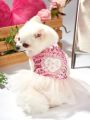 PETSIN Pink Velvet & Sequin Embroidered Mesh Pet Dress With Love Heart For Valentine'S Day