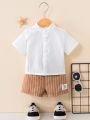 Baby Boy Solid Color Shirt & Striped Shorts Set