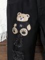 Baby Boys' Black Straight Leg Jeans With Ripped Details And Embroidery