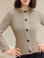 Anewsta Women's Solid Color Button Up Cardigan