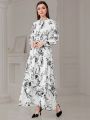 SHEIN Mulvari Women's Floral Printed Multi-layered Dress With Ruffle Hem