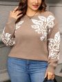SHEIN LUNE Plus Size Women'S Floral Pattern Sweater Pullover