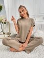 Solid Color Batwing Sleeve Home Clothing Set