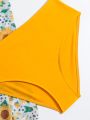 Teenage Girls' Sunflower Pattern Printed Swimsuit Set With Mesh Skirt