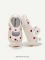 Cozy Cub Girls' White Strawberry Patterned Strap Flat Sneakers, Stylish Design, Lightweight Comfortable Shoes For Daily Wear And Sports (Random Image)