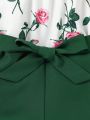 SHEIN Kids SUNSHNE Little Girls' Floral Patchwork Printed Romper Shorts