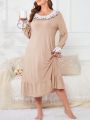 Women's Lovely Plus Size Nightgown With Lace Collar