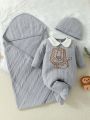 SHEIN 3pcs/Set Baby Boys' Ma Hua Padded Home Wear With Embroidered Lion Design