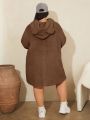 SHEIN CURVE+ Plus 3D Ear Design Drop Shoulder Fuzzy Hoodie Dress