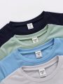 SHEIN Kids EVRYDAY Set Of Solid Color Casual T-Shirts For Young Boys