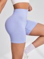 SHEIN Yoga Basic Solid Color High Waist Slim-Fit Sport Shorts