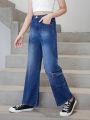 Girls' (big Kids') New Casual Fashionable Cargo Style Jeans, Denim Straight Leg Pants
