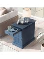Solid Wood U-Can Classic Vintage Livingroom End Table Side Table with USB Ports and One Multifunctional Drawer with c