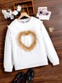 Girls' Floral Lace Mesh Heart Pullover Sweatshirt