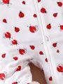 2pcs Baby Girls' Polka Dots & Ladybug Print Jumpsuit Set